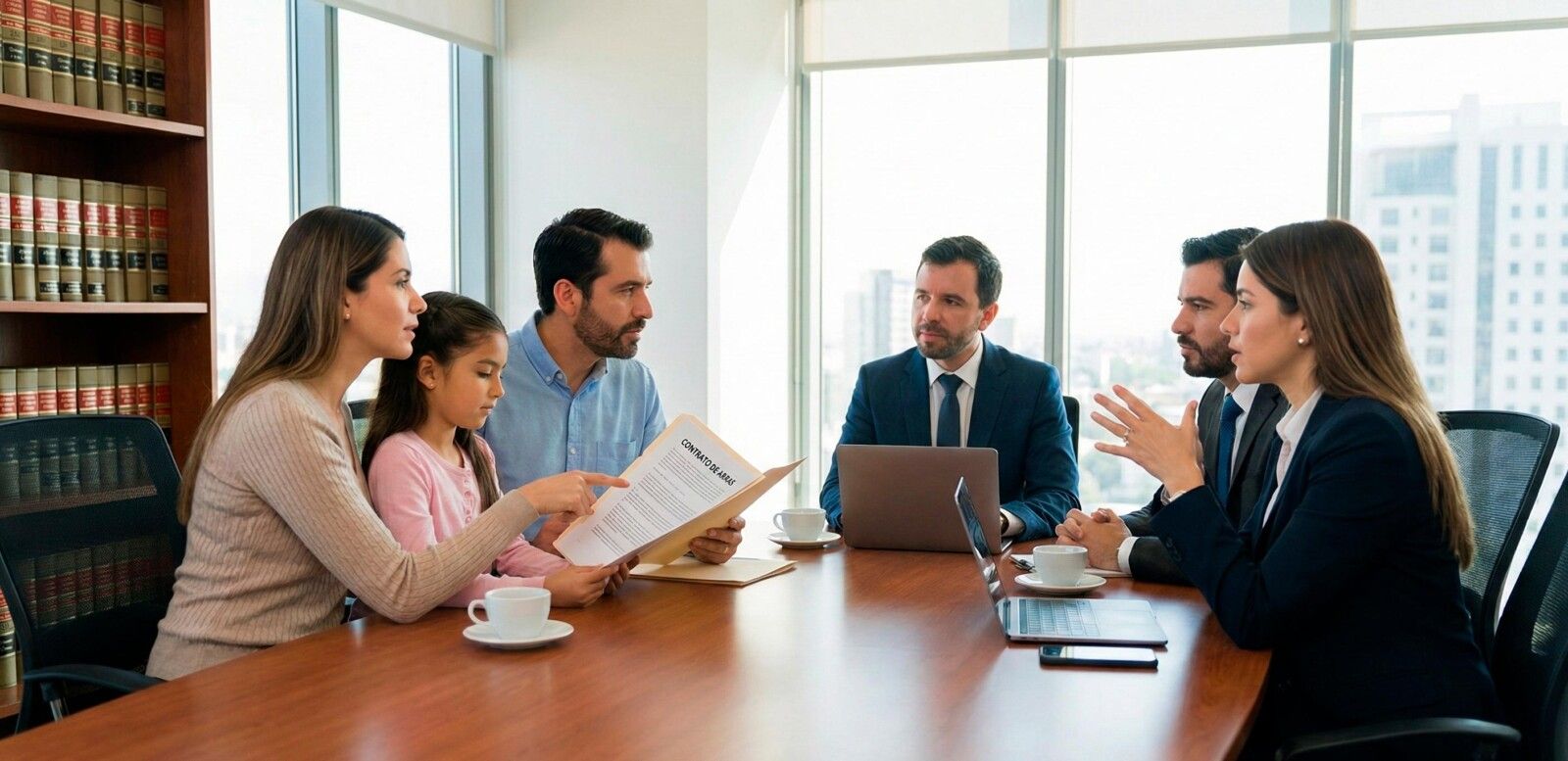 familia revisando contrato de arras firmado por inmobiliaria